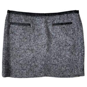 Black and White Tweed Mini Skirt with Leather Detail